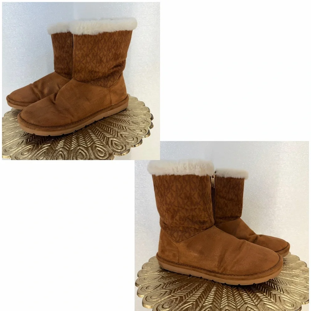 Michael Kors‎ Faux Fur Winter Boots Brown Logo Zip Ankle Size 5